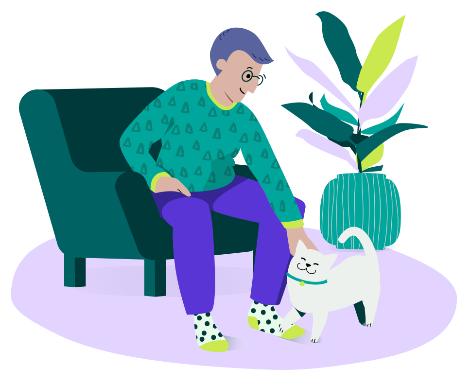 Man on sofa with cat